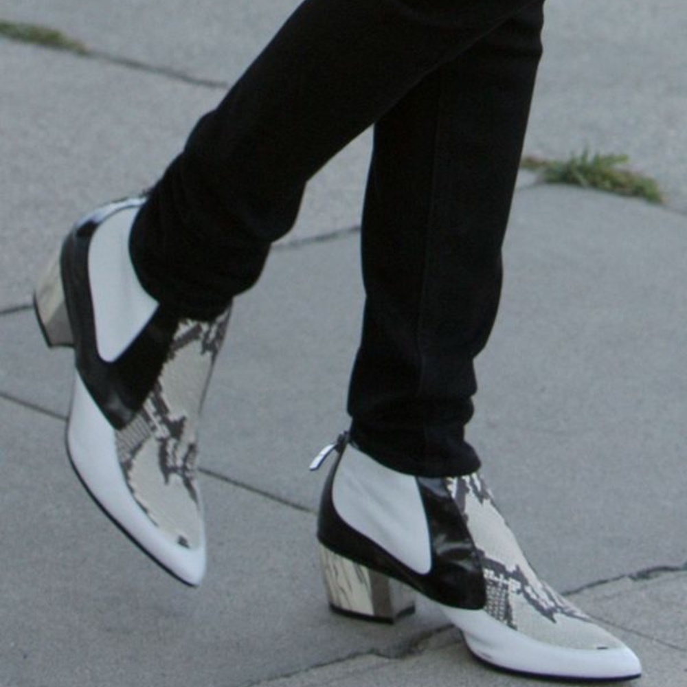 Rodarte Black White Snake Leather Ankle Boots